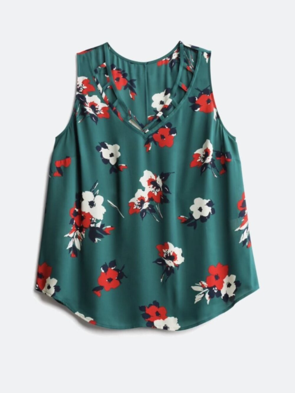 41 Hawthorne | Teal Floral Cut Out Detail Tank Blouse | 1X